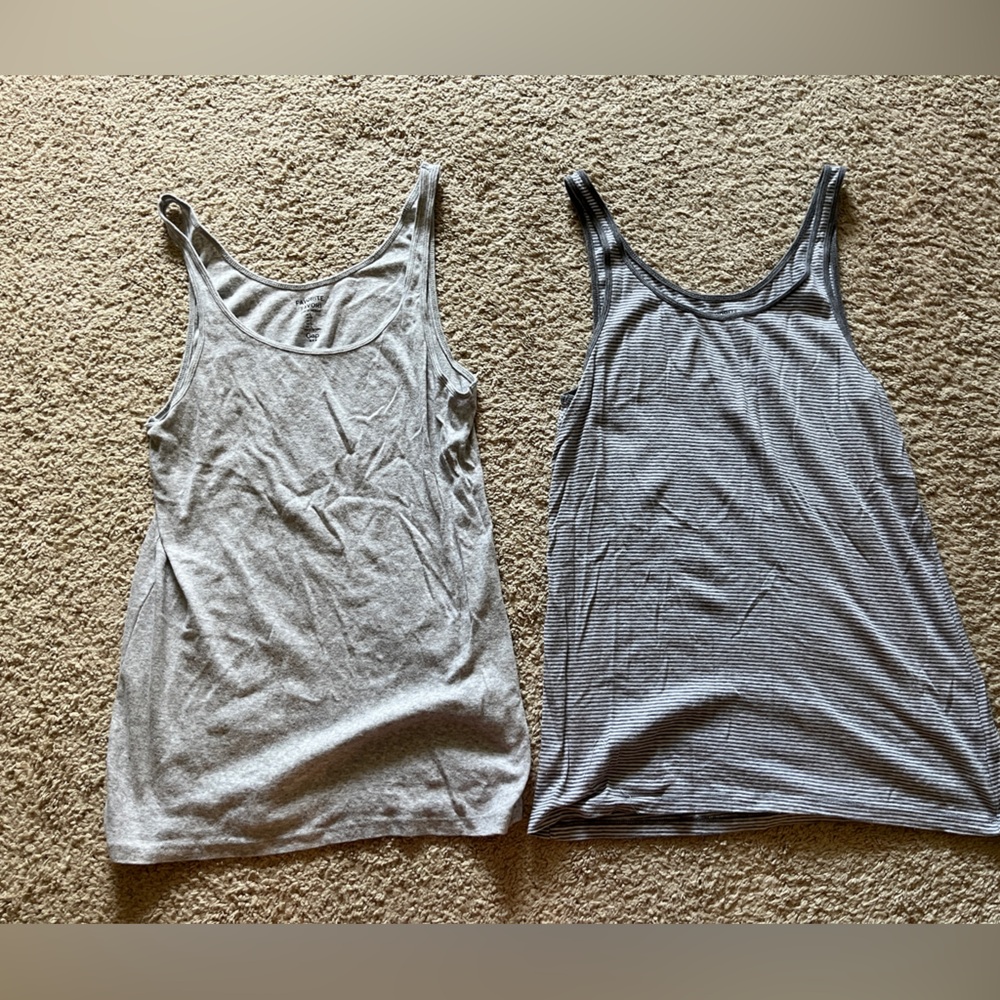 EUC-Women’s, GAP, Stretch Tanks-Set of 2 (Sz L) Lt. Grey and Grey/White Stripe.